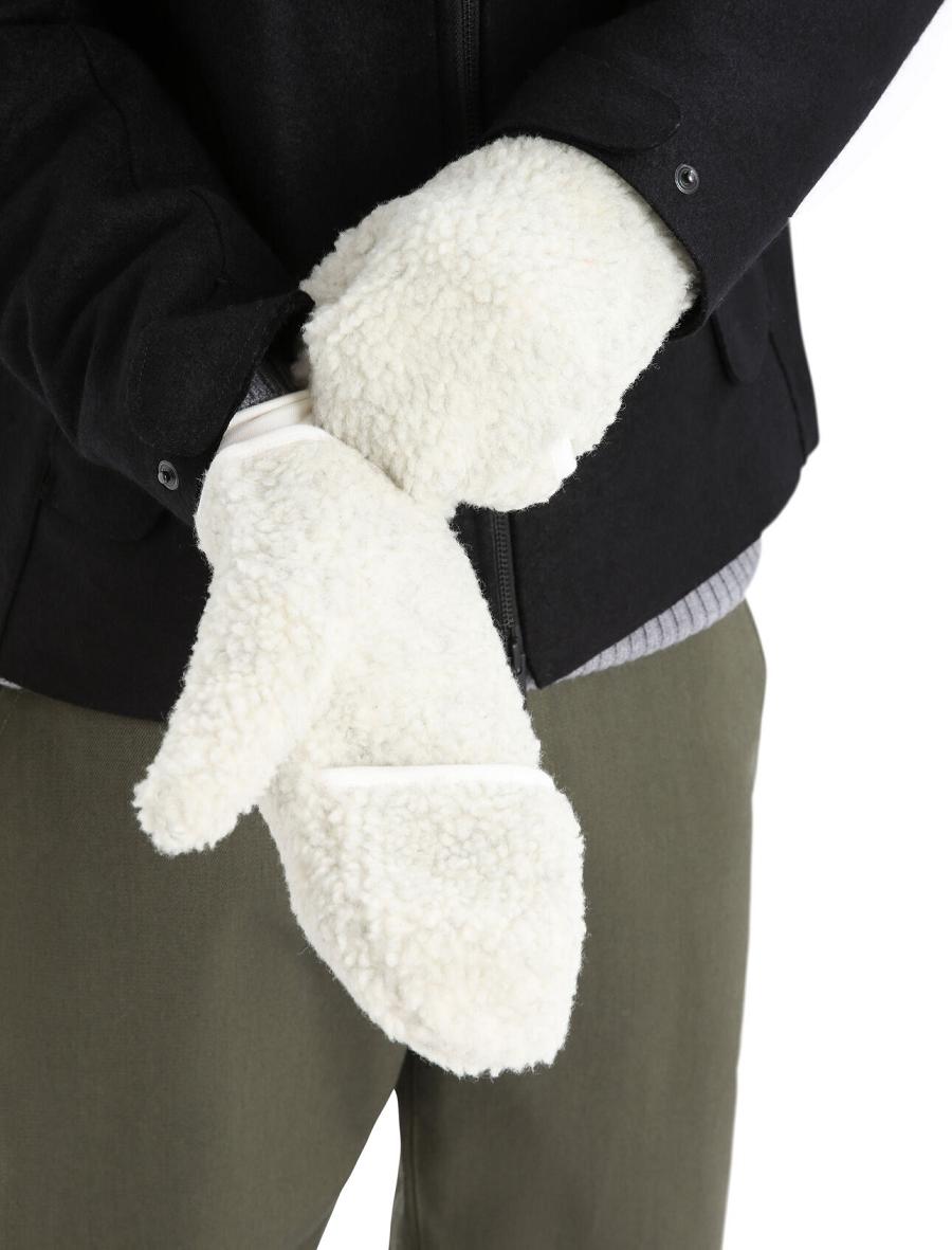 Ecru Heather Icebreaker Unisex RealFleece™ Merino High Pile Mittens Men's Gloves | AU 1054WNBY